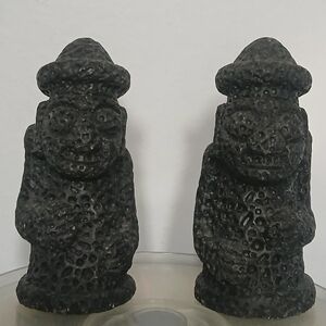 Pair of Lava Rock Figure Sculptures Hand Carved